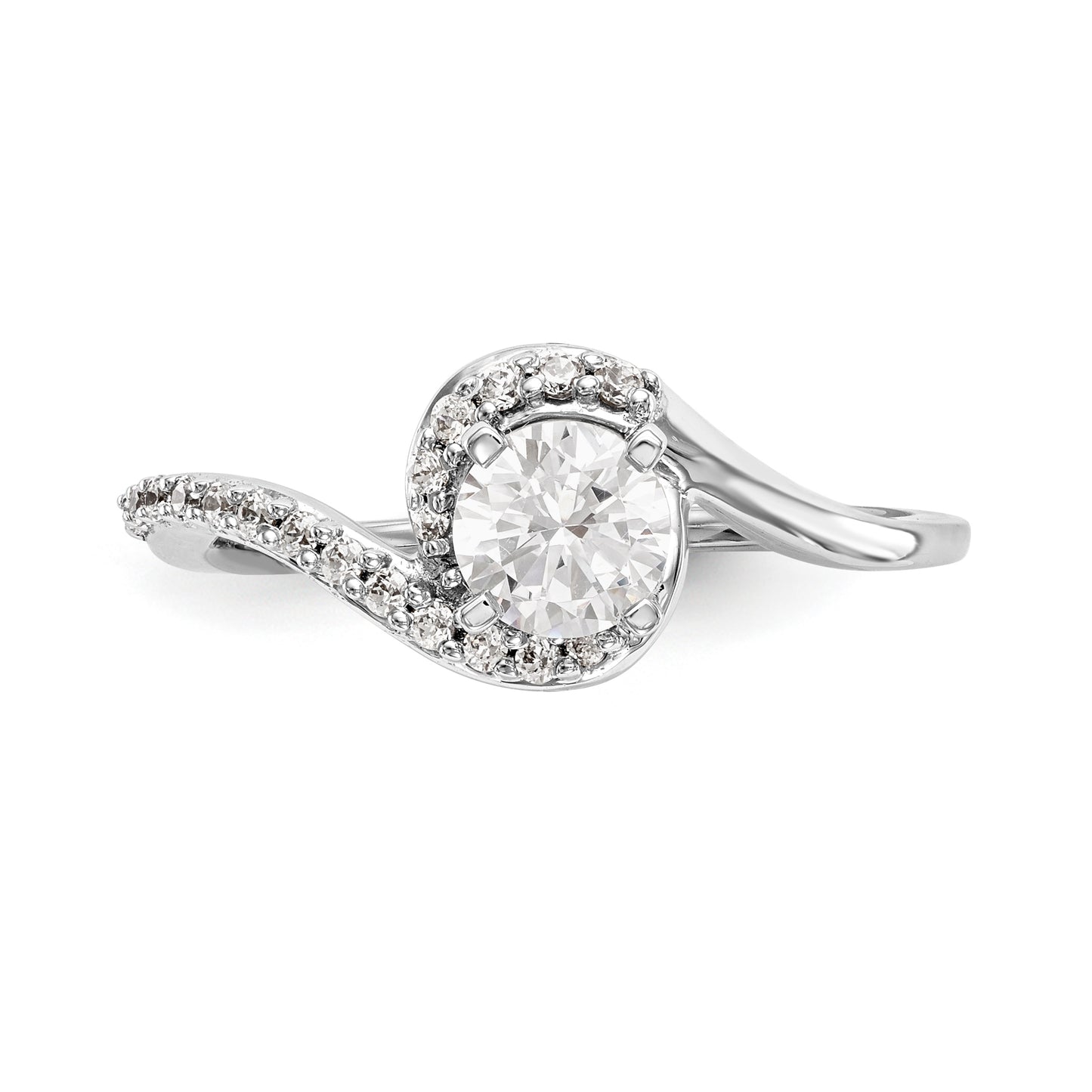 14kw Peg Set Diamond Round CZ By Pass Engagement Ring