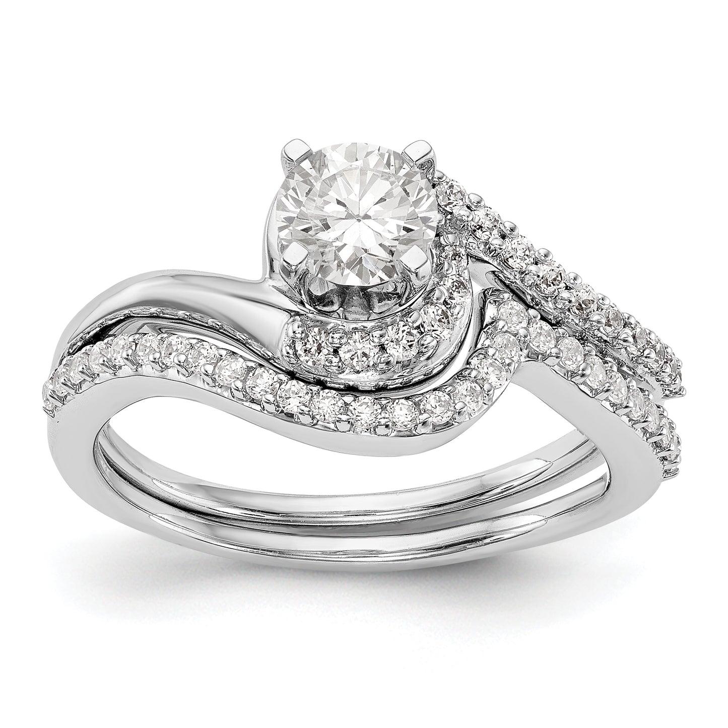 14kw Peg Set Diamond Round CZ By Pass Engagement Ring