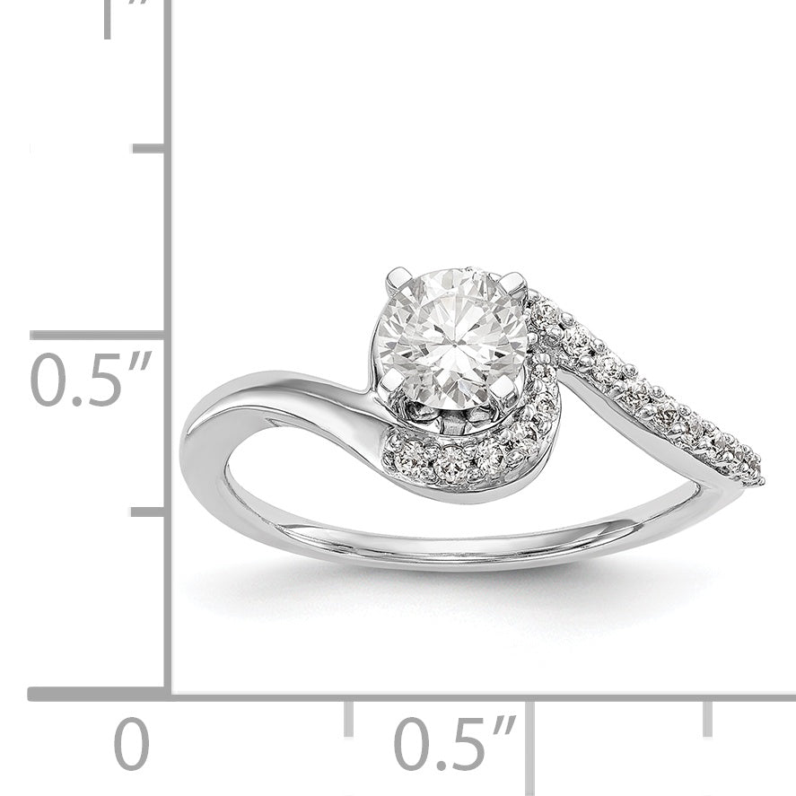 14kw Peg Set Diamond Round CZ By Pass Engagement Ring