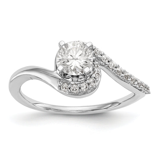 14kw Peg Set Diamond Round CZ By Pass Engagement Ring