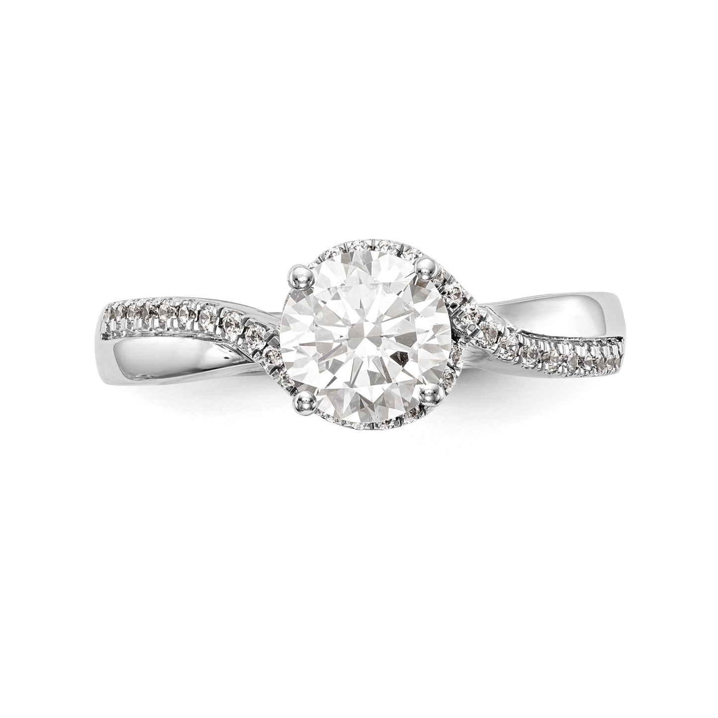 14kw Peg Set Diamond Round CZ By Pass Engagement Ring