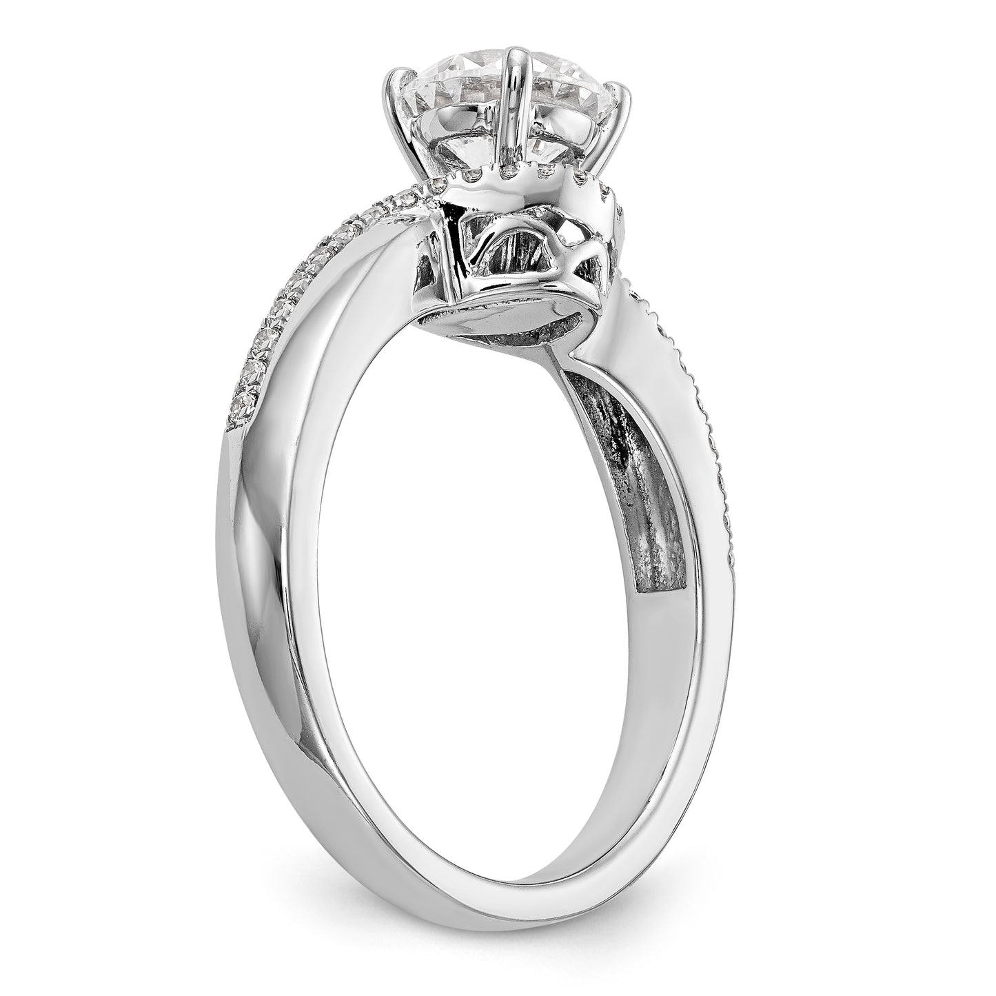 14kw Peg Set Diamond Round CZ By Pass Engagement Ring