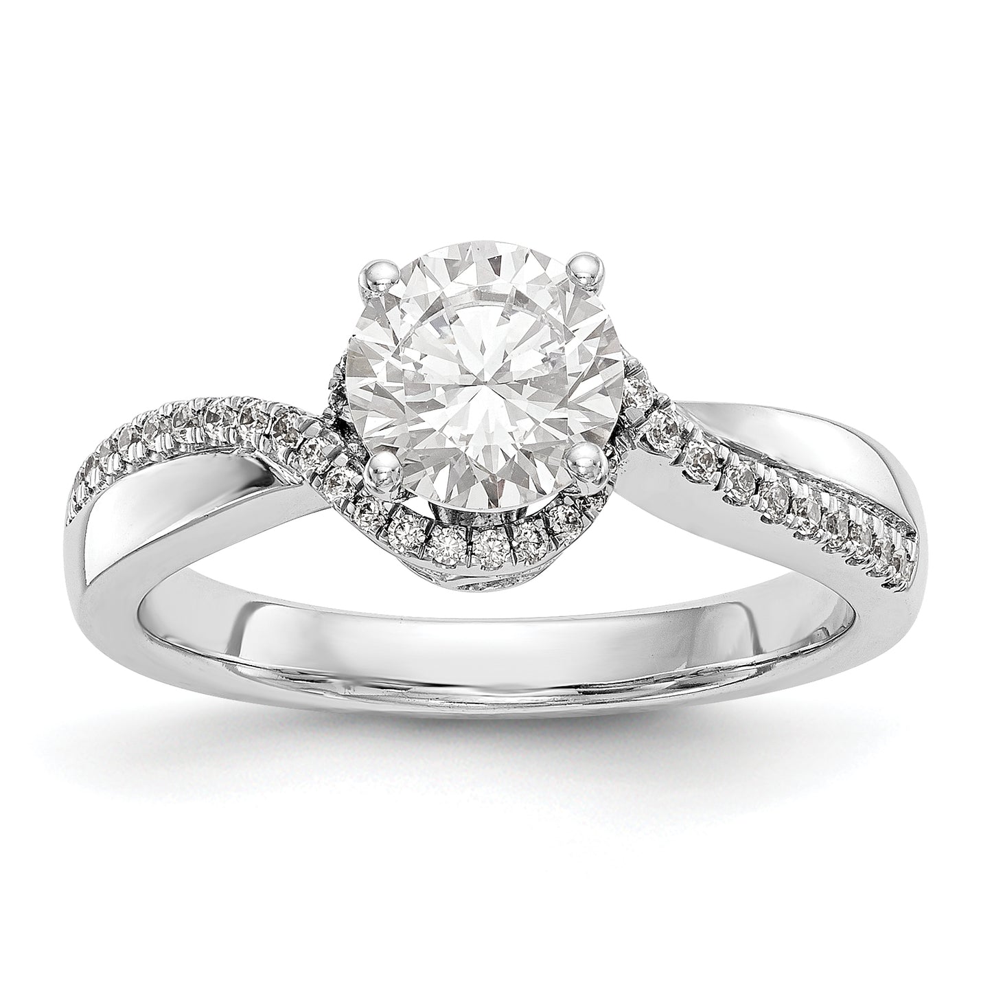 14kw Peg Set Diamond Round CZ By Pass Engagement Ring