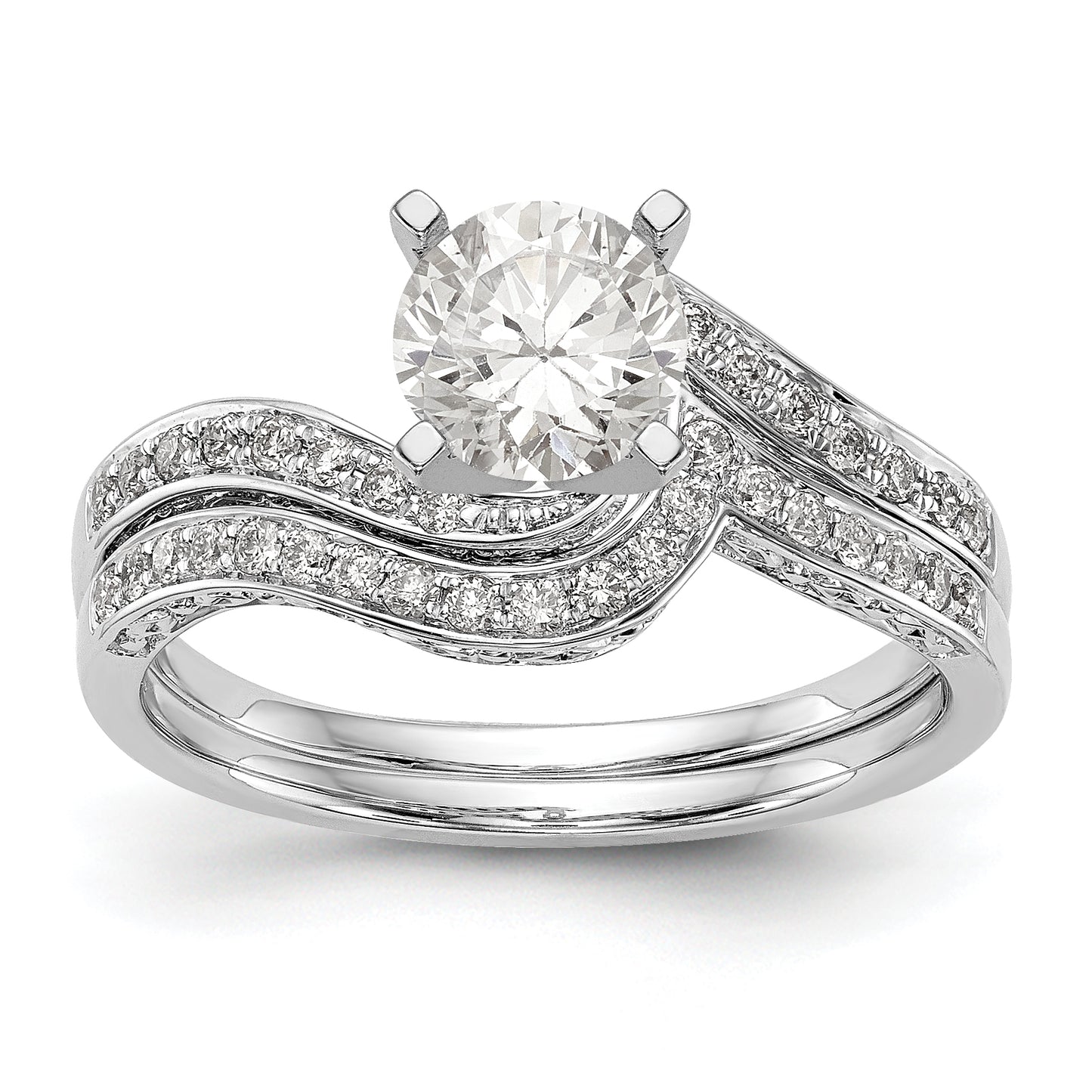 14kw Peg Set Simulated Diamond By Pass Engagement Ring