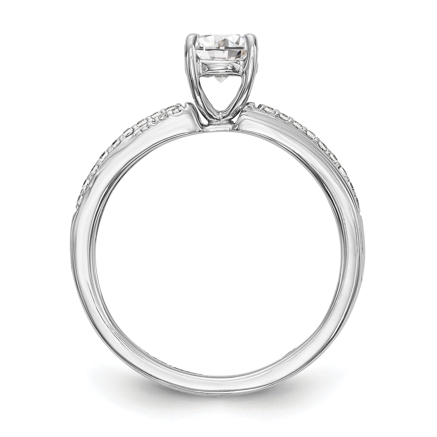 14kw Peg Set Diamond Round CZ By Pass Engagement Ring