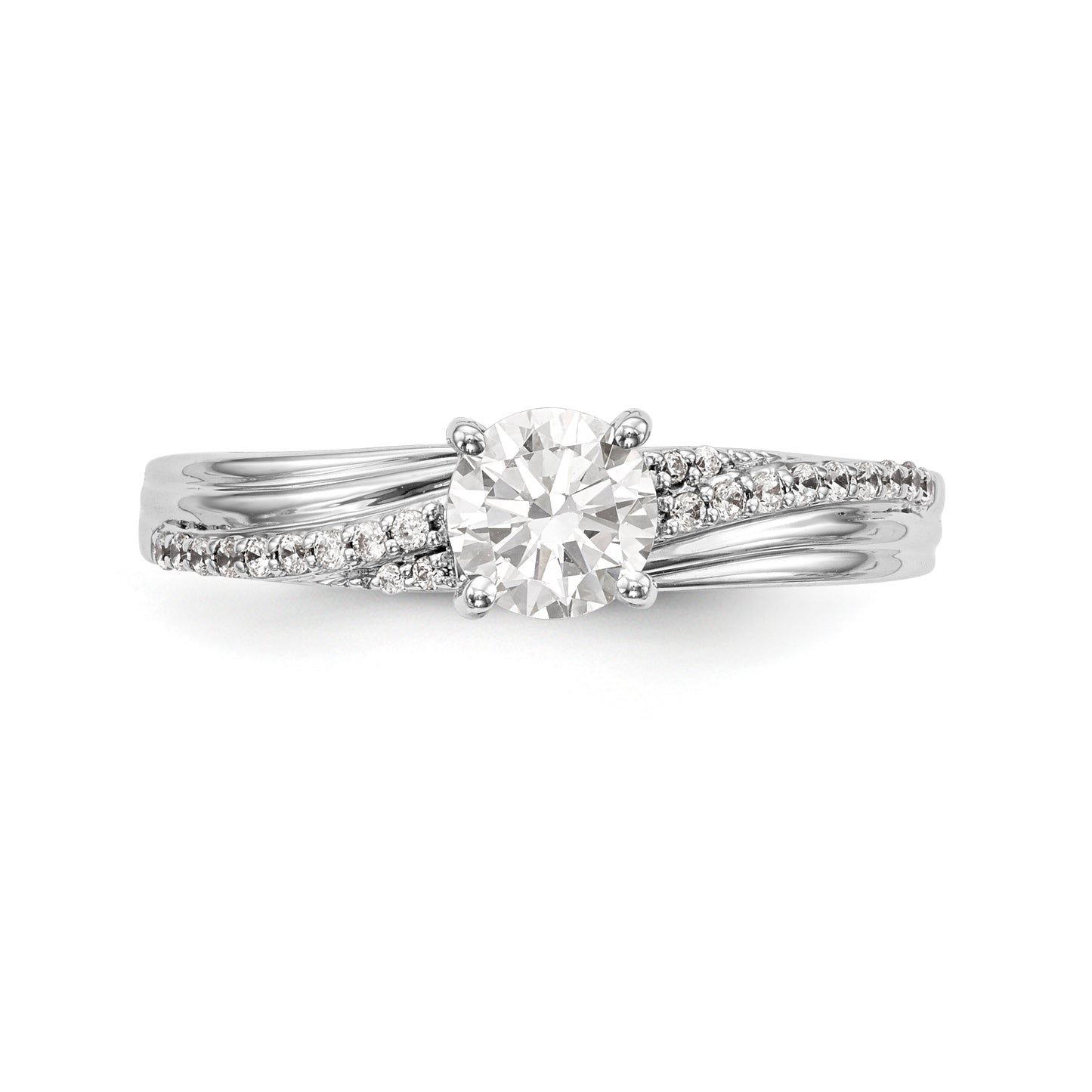 14kw Peg Set Diamond Round CZ By Pass Engagement Ring