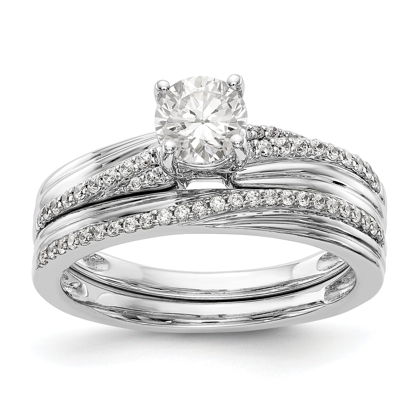 14kw Peg Set Diamond Round CZ By Pass Engagement Ring