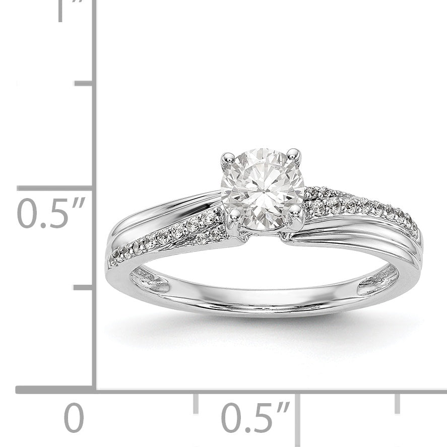 14kw Peg Set Diamond Round CZ By Pass Engagement Ring