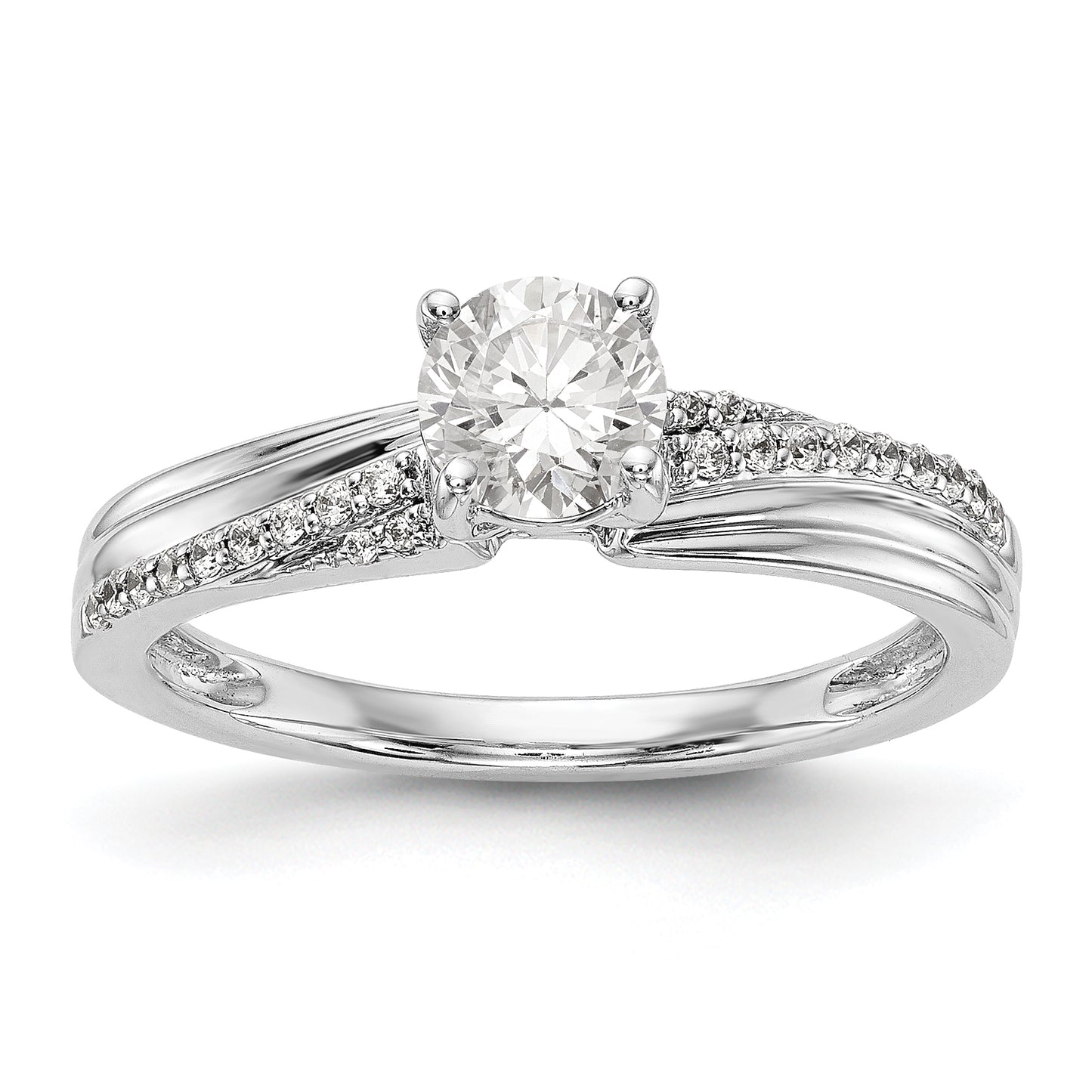 14kw Peg Set Diamond Round CZ By Pass Engagement Ring