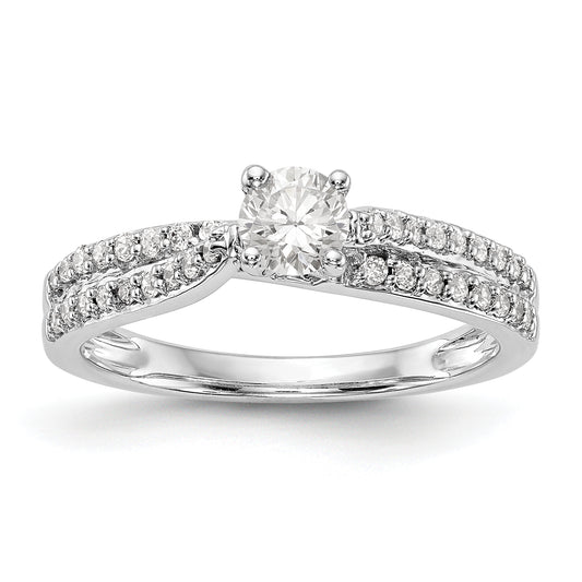 14kw Peg Set Diamond Round CZ By Pass Engagement Ring