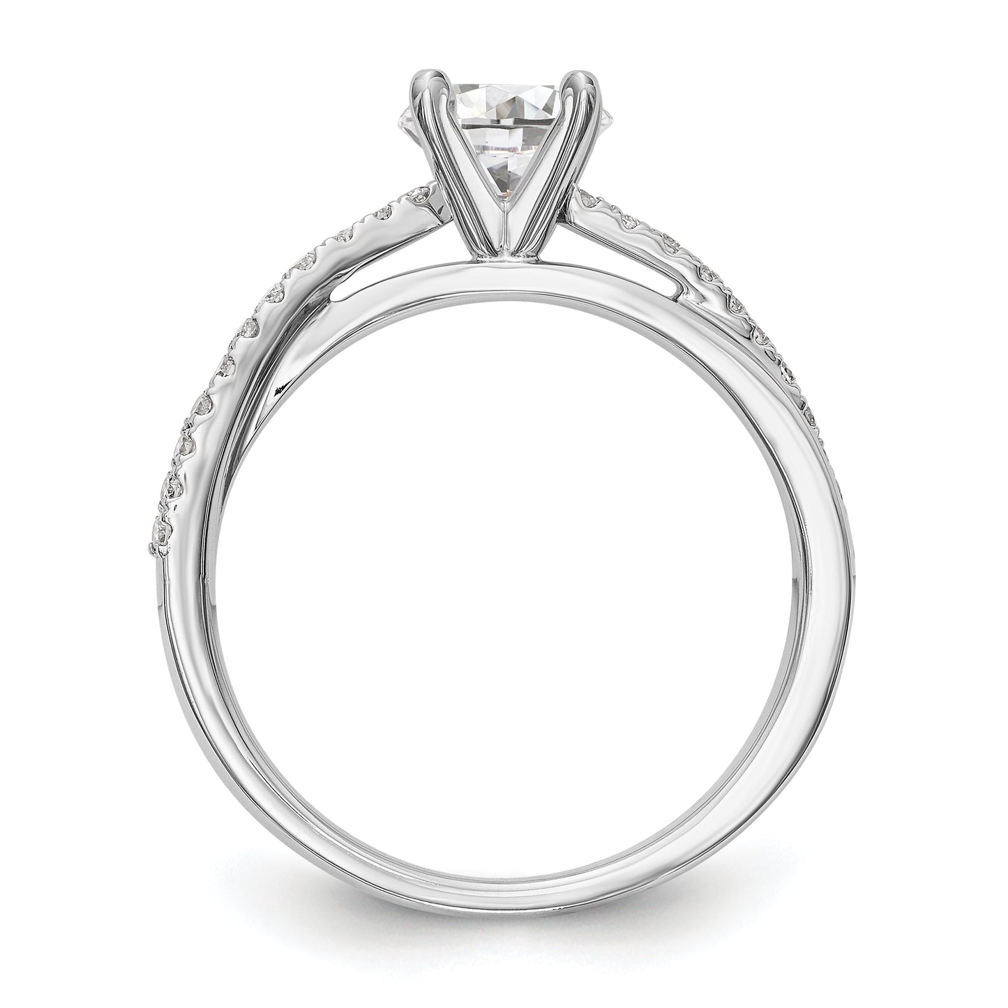 14k White Gold Peg Set Simulated Diamond By Pass Engagement Ring