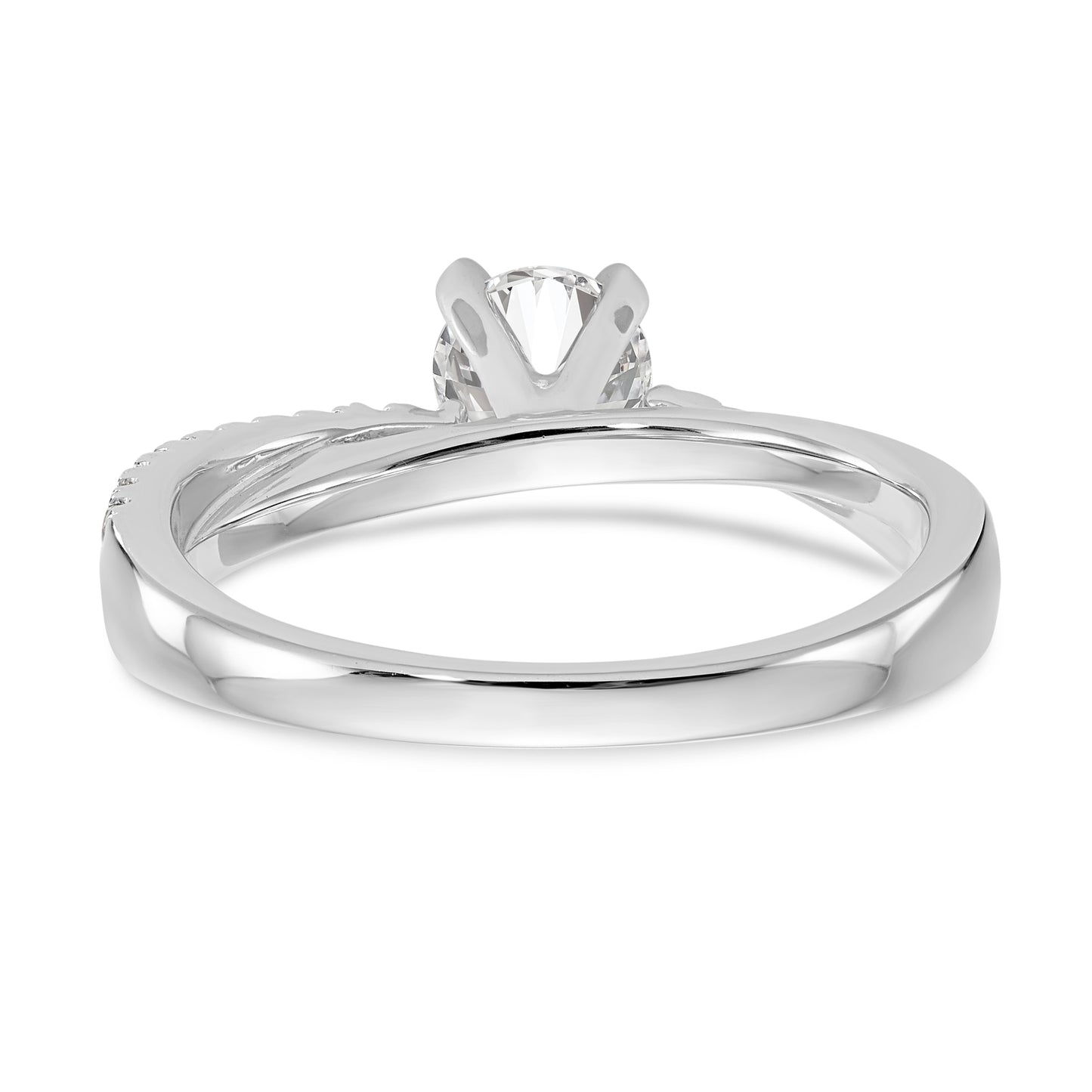 14k White Gold Peg Set Simulated Diamond By Pass Engagement Ring