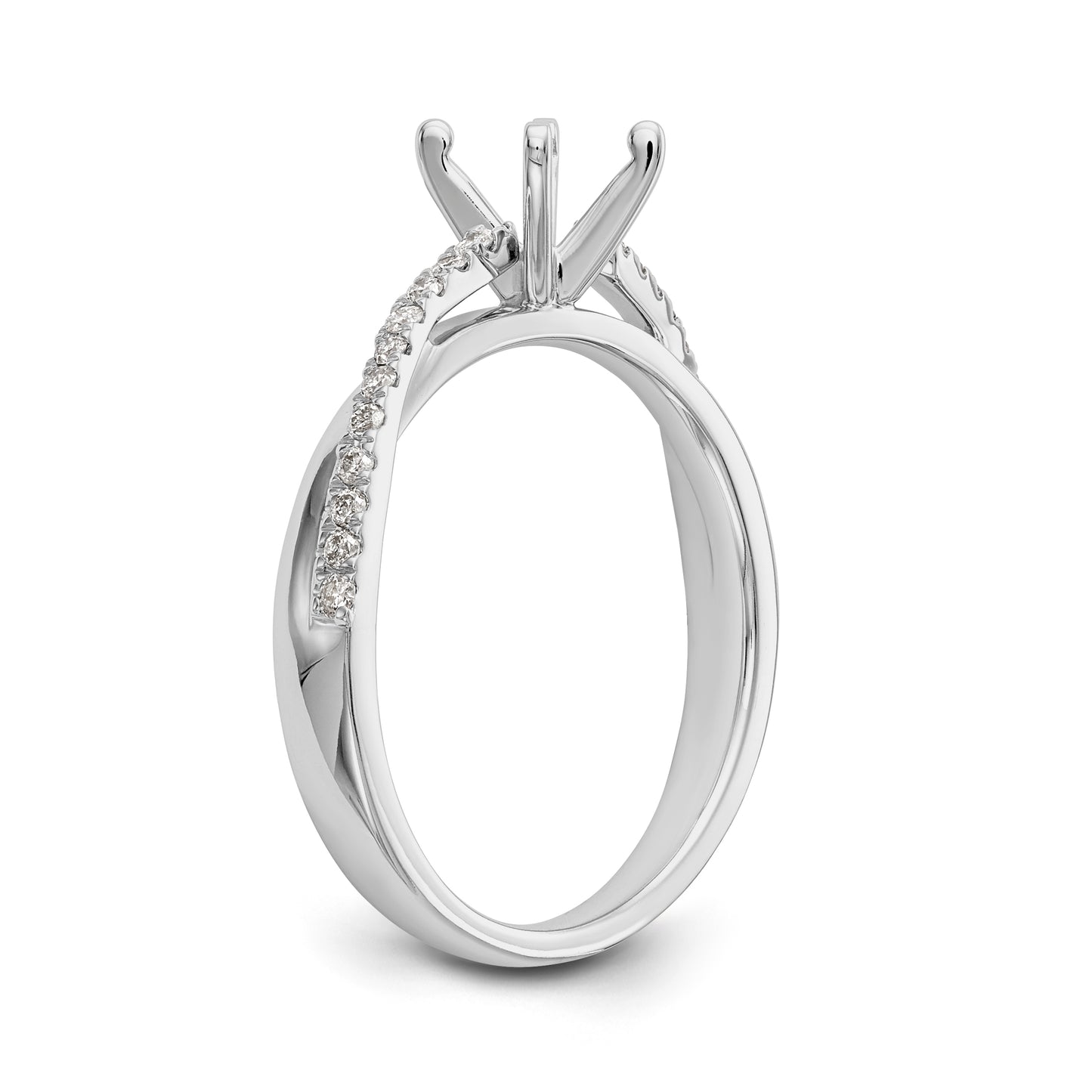 14k White Gold Peg Set Simulated Diamond By Pass Engagement Ring