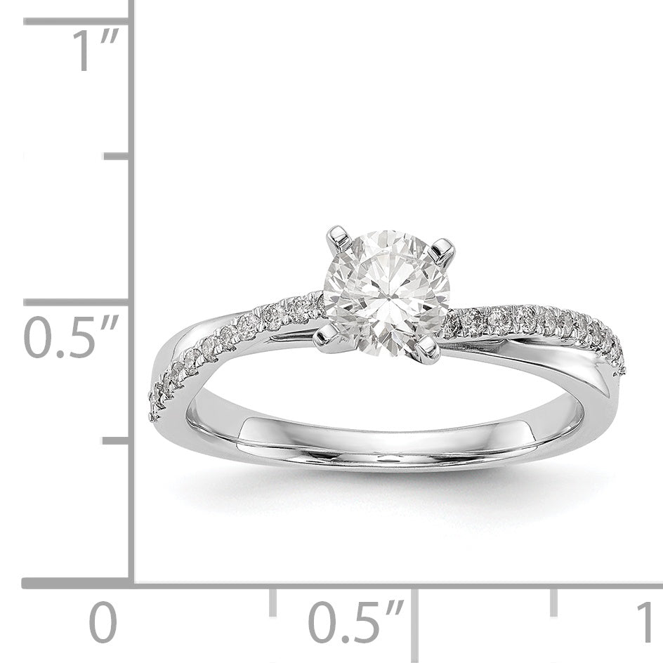 14k White Gold Peg Set Simulated Diamond By Pass Engagement Ring