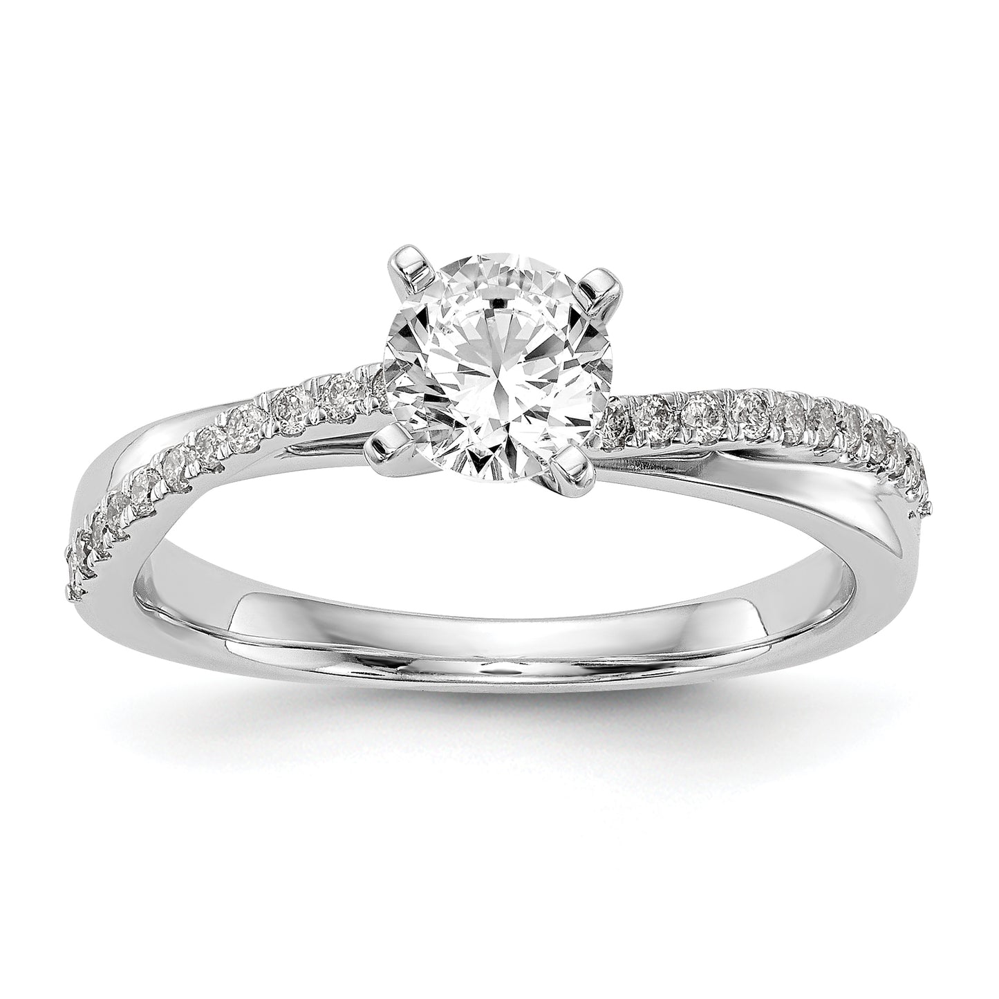 14k White Gold Peg Set Simulated Diamond By Pass Engagement Ring