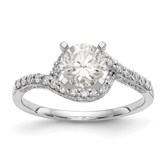 14k White Gold Peg Set Simulated Diamond By Pass Engagement Ring