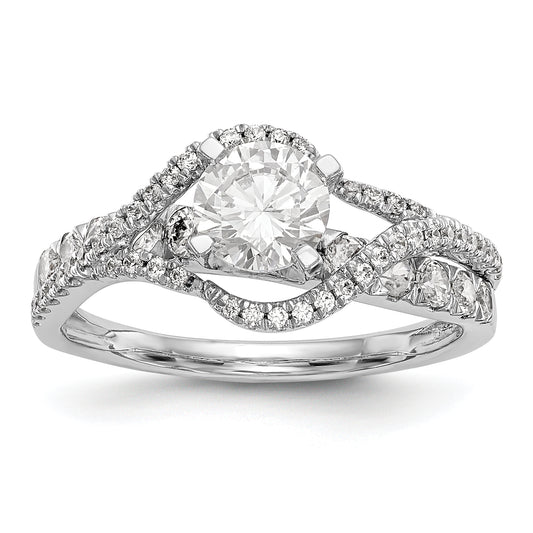 14k White Gold Peg Set Simulated Diamond By Pass Engagement Ring