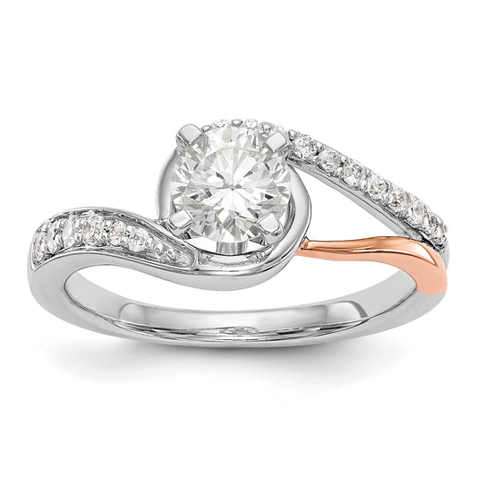 14k White Gold Peg Set Simulated Diamond By Pass Engagement Ring