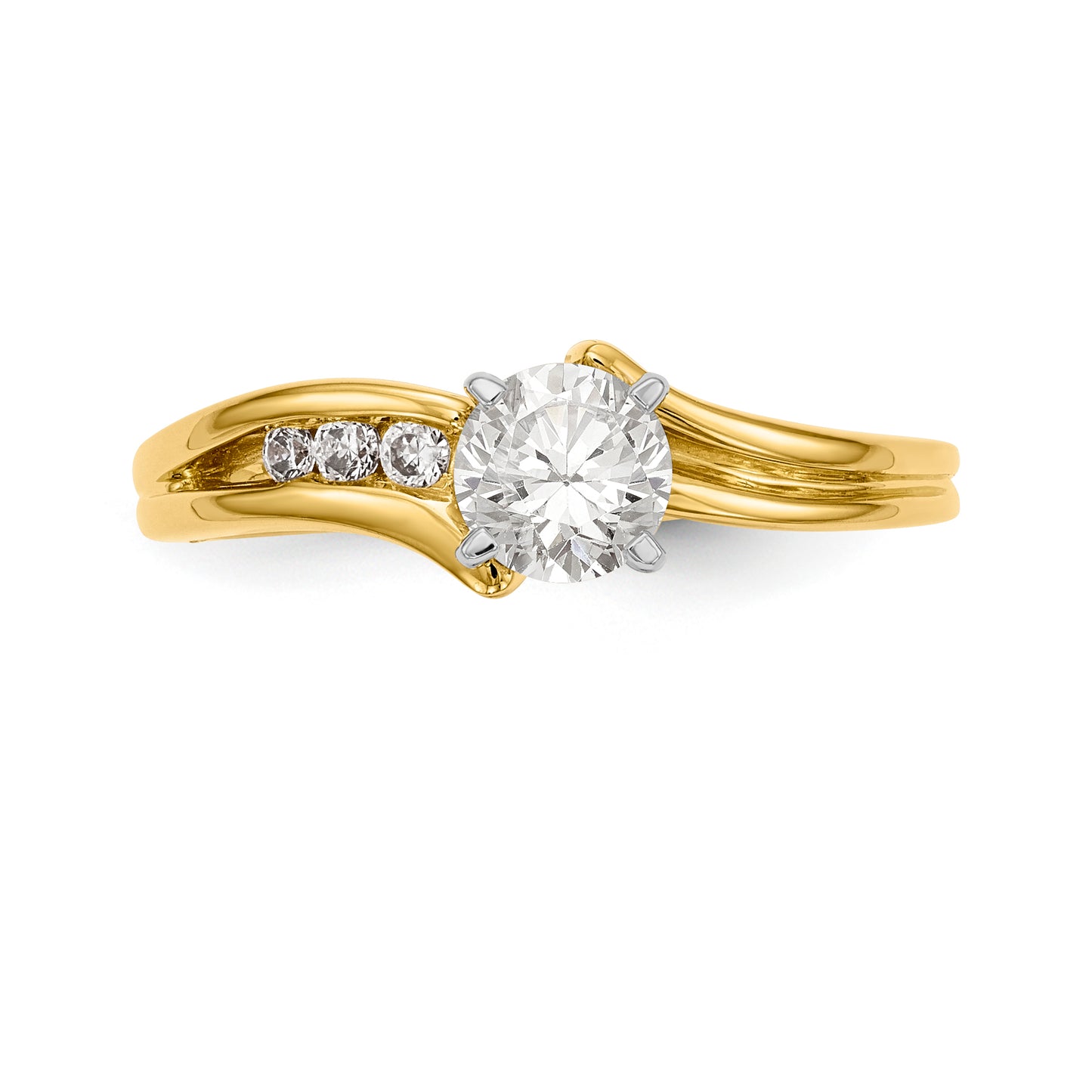 14k Peg Set Simulated Diamond By Pass Engagement Ring