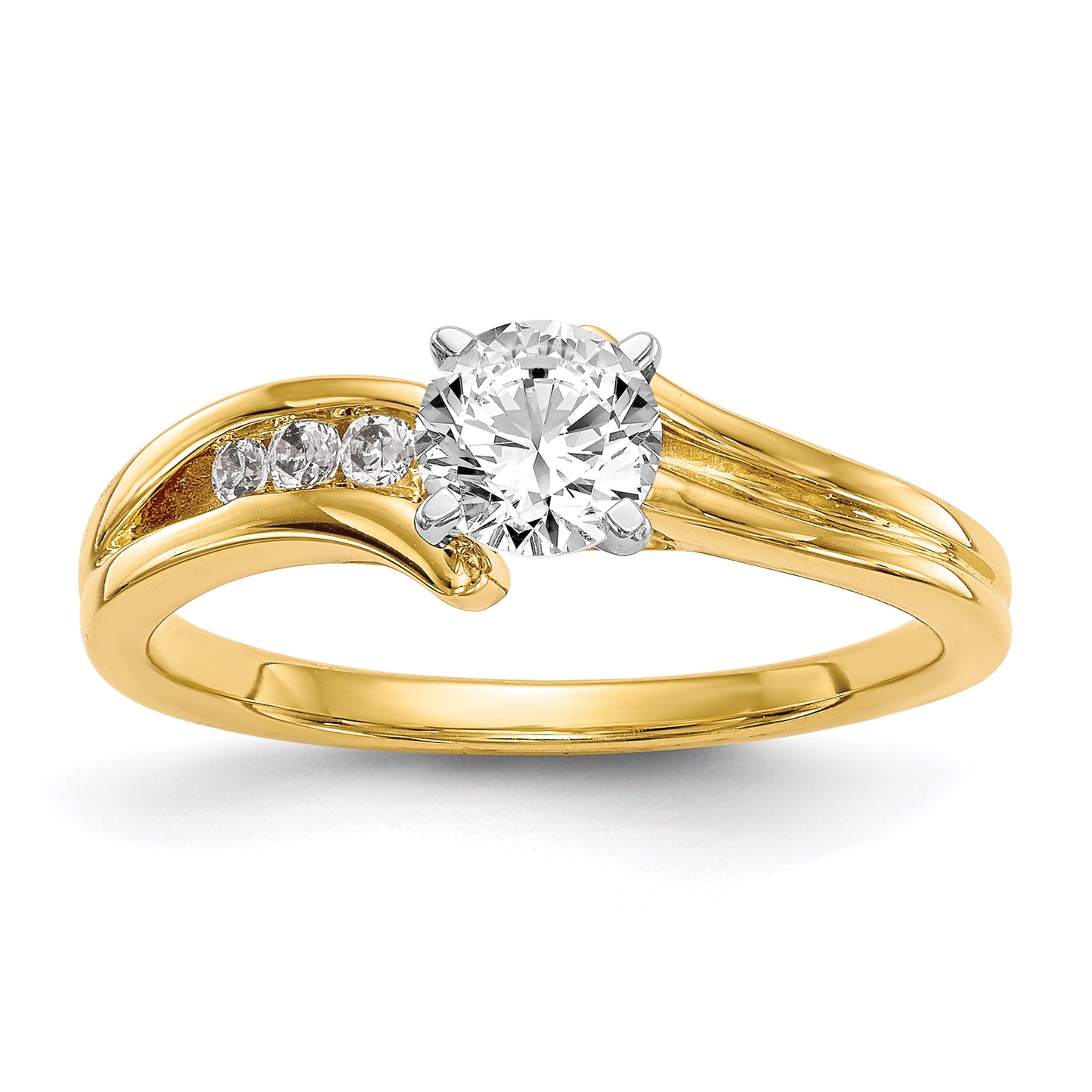 14k Peg Set Simulated Diamond By Pass Engagement Ring