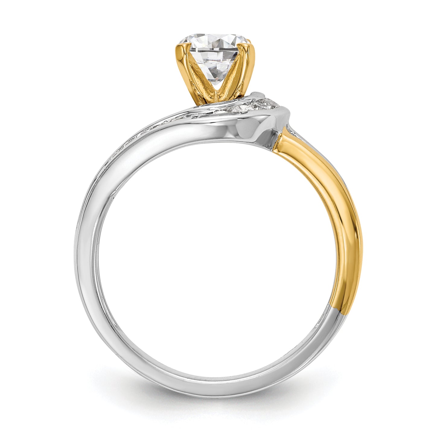 14k Two tone Peg Set Simulated Diamond By Pass Engagement Ring