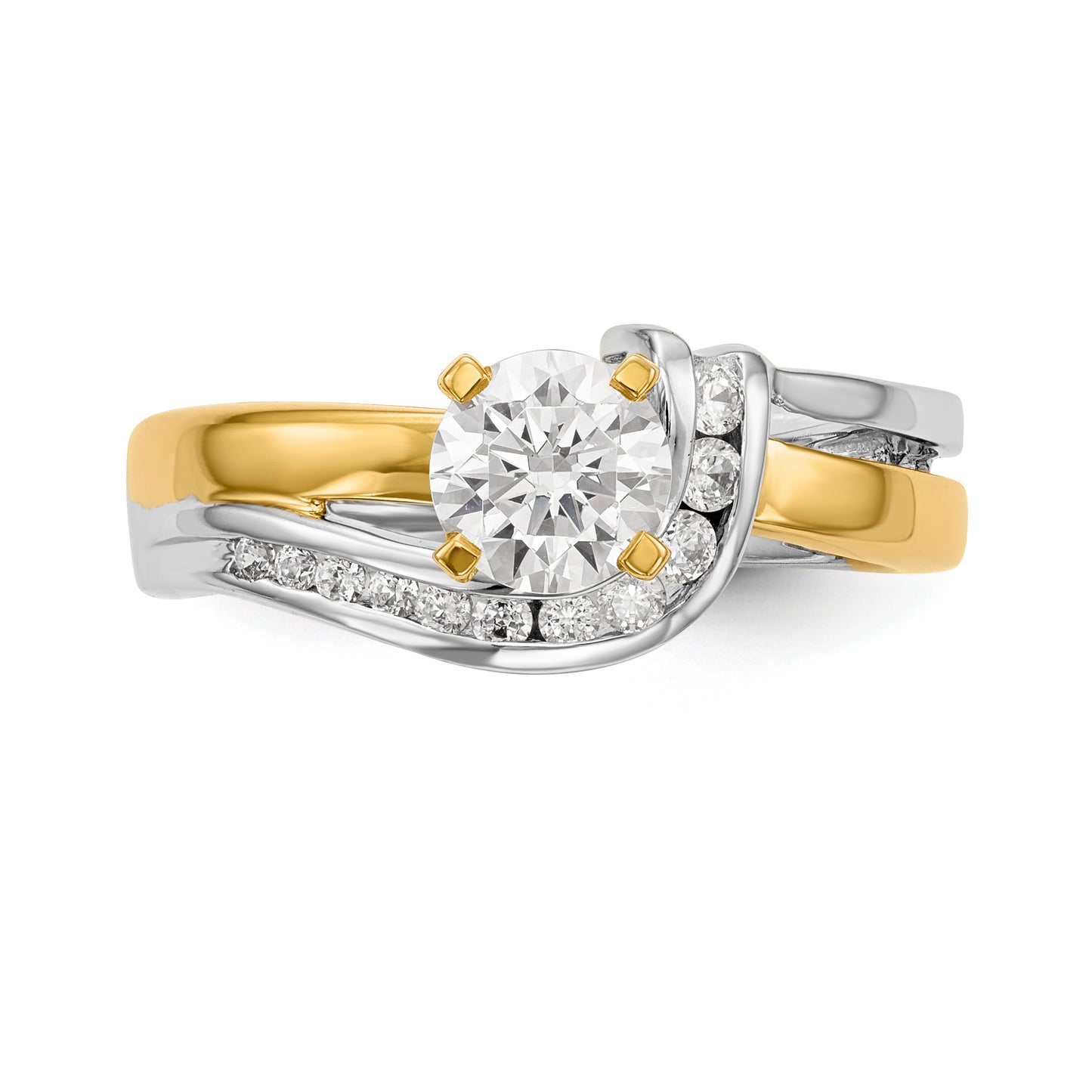 14k Two tone Peg Set Simulated Diamond By Pass Engagement Ring