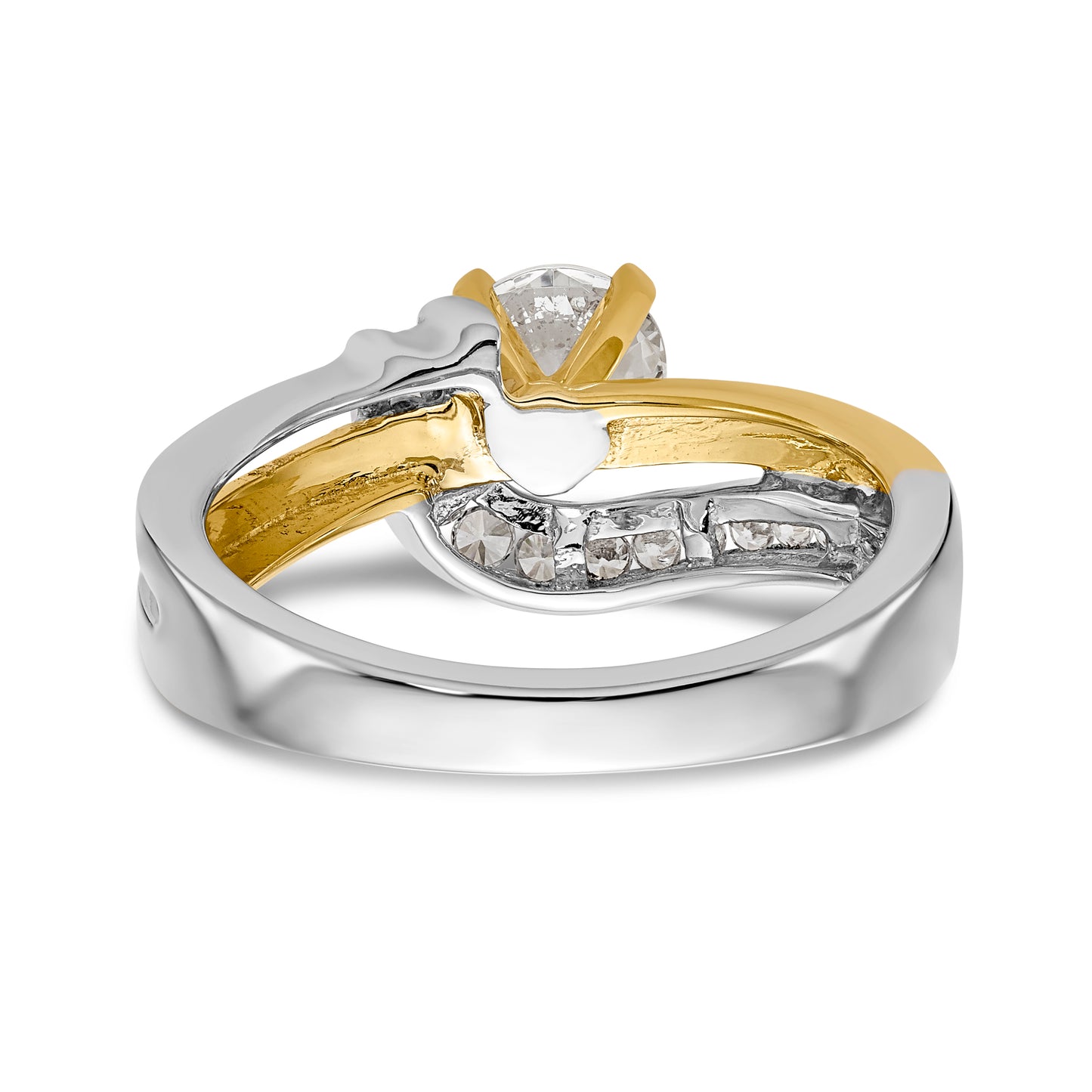 14k Two tone Peg Set Simulated Diamond By Pass Engagement Ring