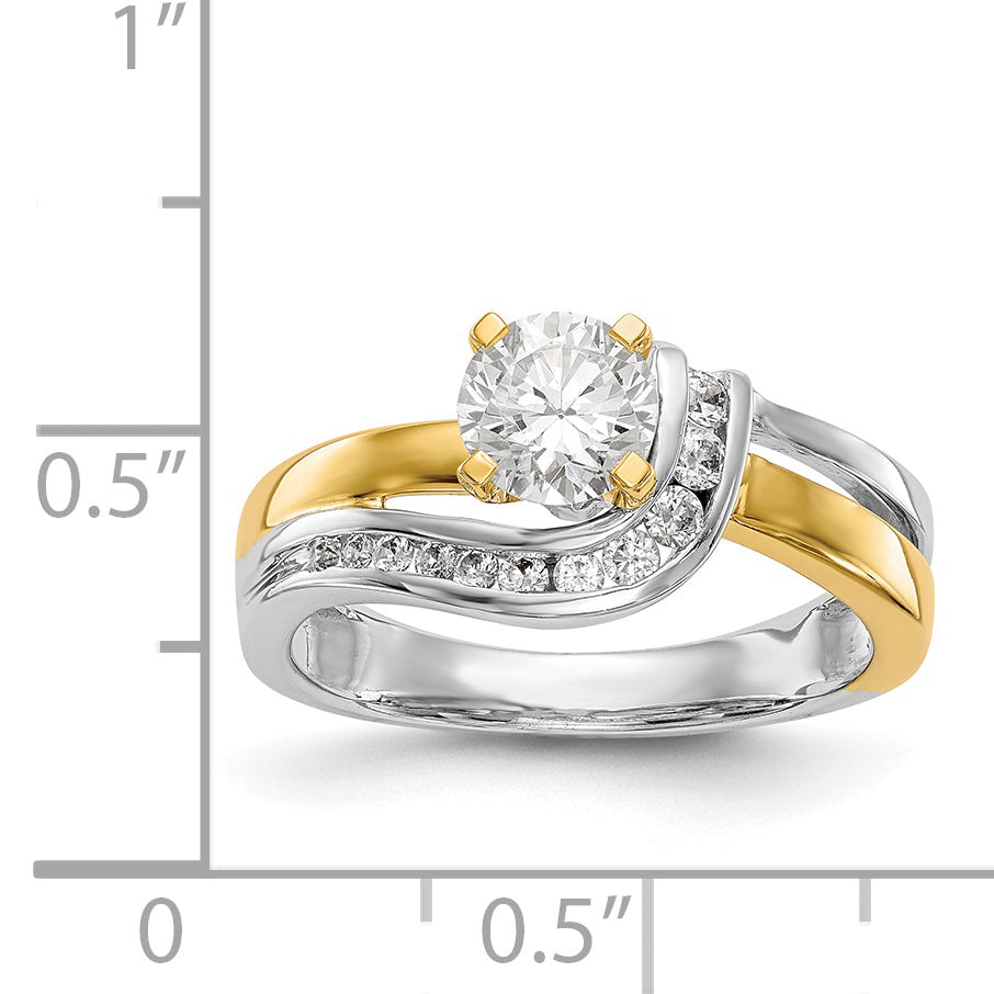 14k Two tone Peg Set Simulated Diamond By Pass Engagement Ring