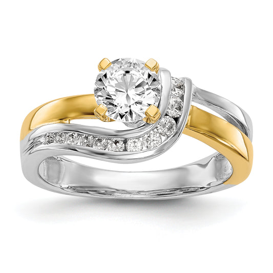 14k Two tone Peg Set Simulated Diamond By Pass Engagement Ring