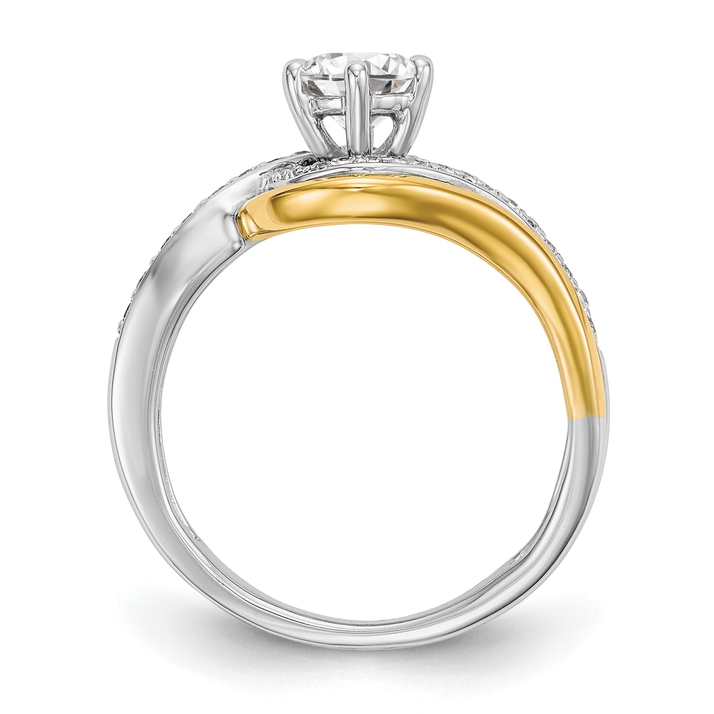 14k Two tone Peg Set Simulated Diamond By Pass Engagement Ring