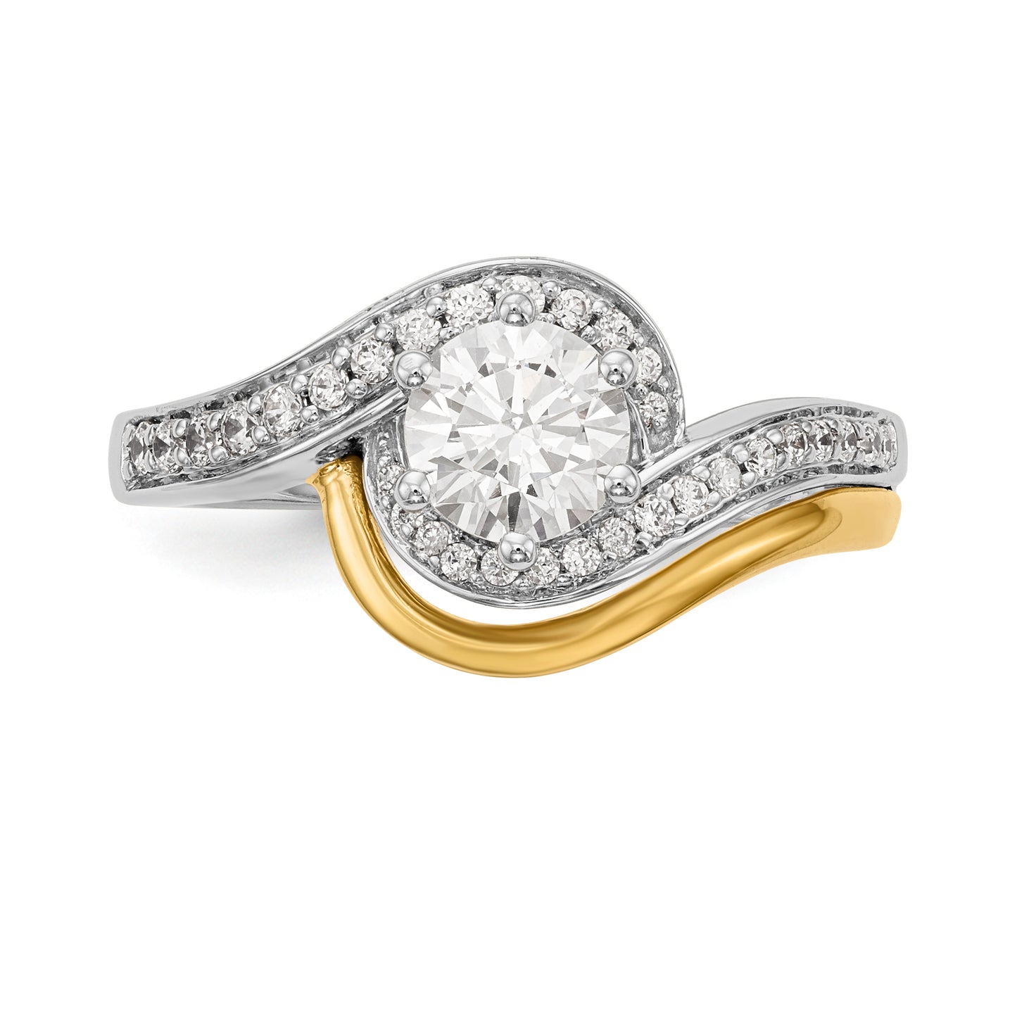 14k Two tone Peg Set Simulated Diamond By Pass Engagement Ring