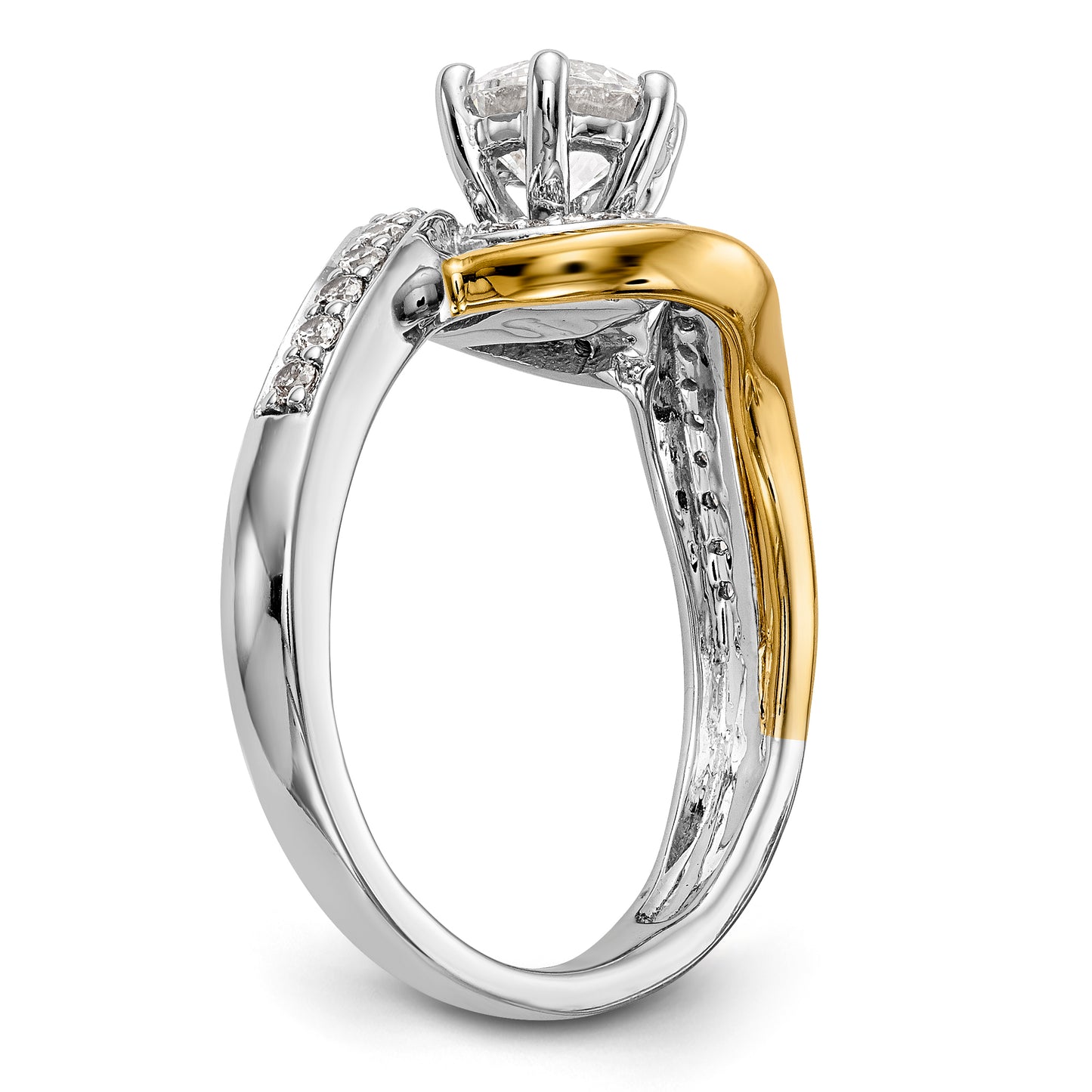 14k Two tone Peg Set Simulated Diamond By Pass Engagement Ring