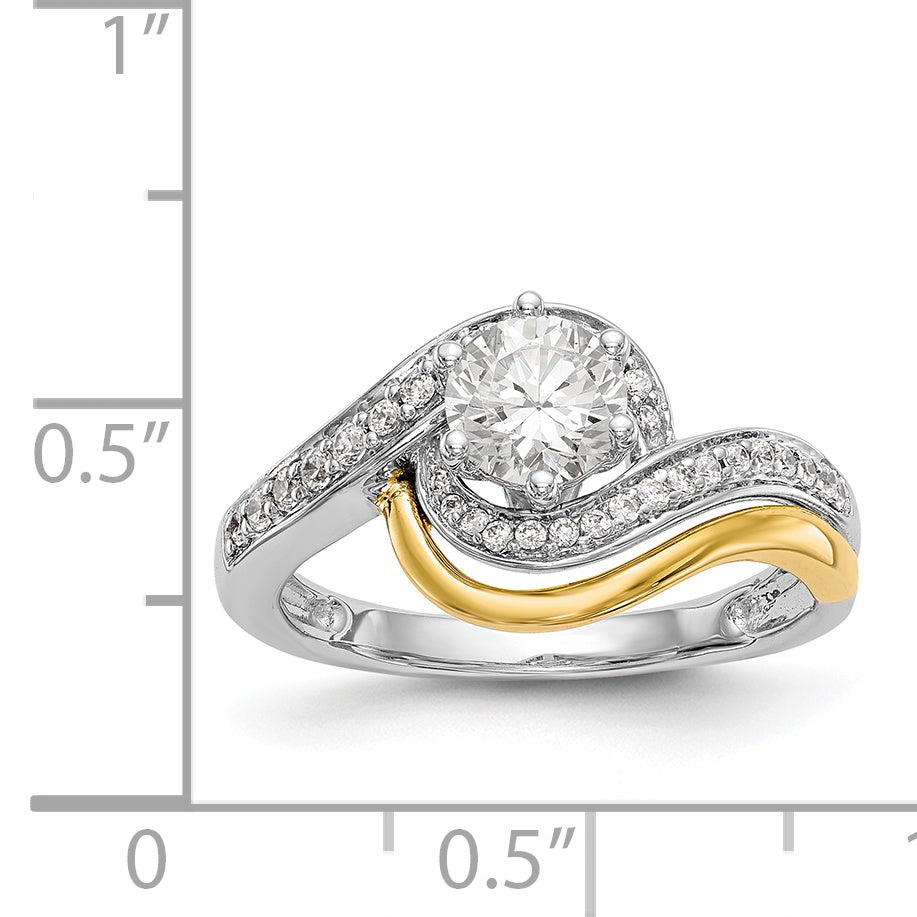 14k Two tone Peg Set Simulated Diamond By Pass Engagement Ring