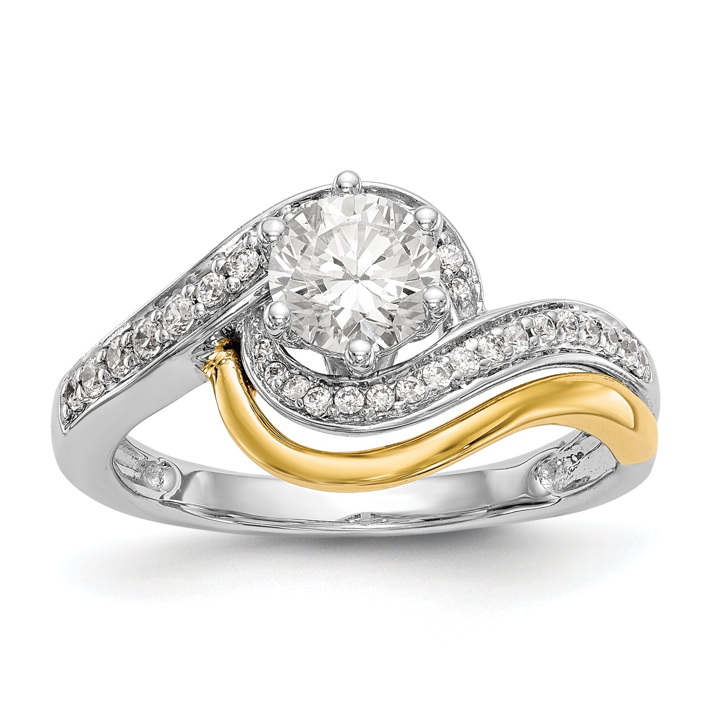 14k Two tone Peg Set Simulated Diamond By Pass Engagement Ring