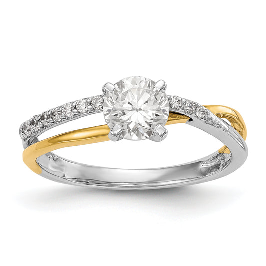 14k Two tone Peg Set Simulated Diamond By Pass Engagement Ring