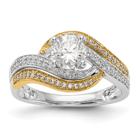 14k Two tone Peg Set Simulated Diamond By Pass Engagement Ring