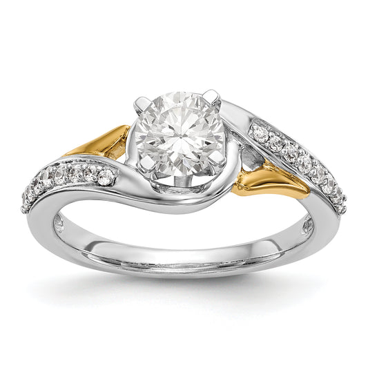 14k White Gold Peg Set Simulated Diamond By Pass Engagement Ring