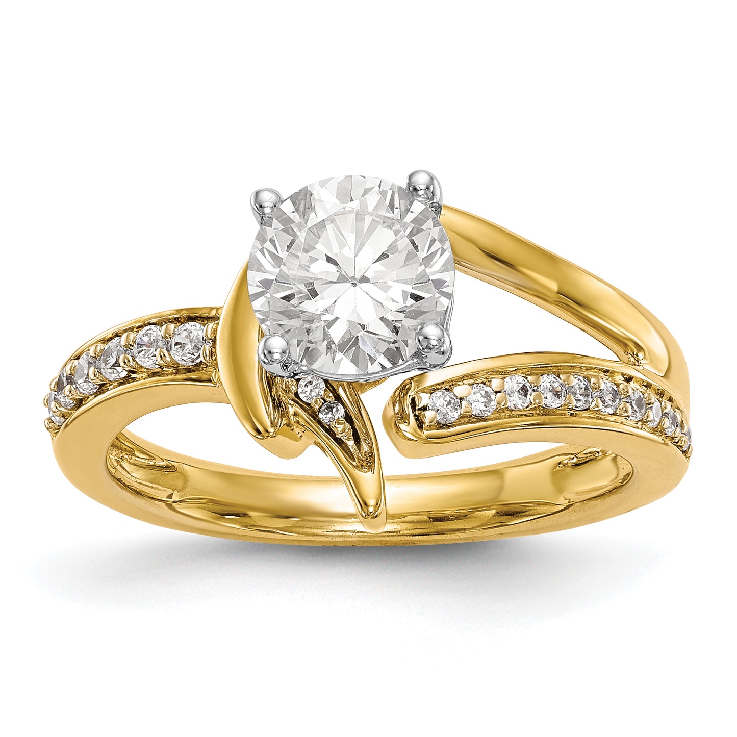 14k Two tone Peg Set Simulated Diamond By Pass Engagement Ring