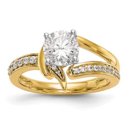 14k Two tone Peg Set Simulated Diamond By Pass Engagement Ring