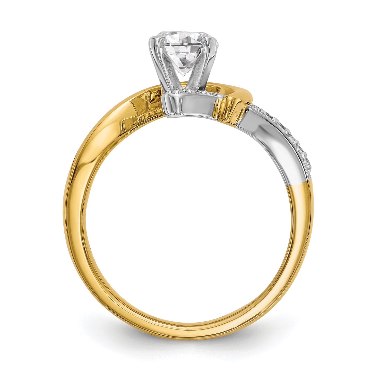 14k Two tone Peg Set Simulated Diamond By Pass Engagement Ring