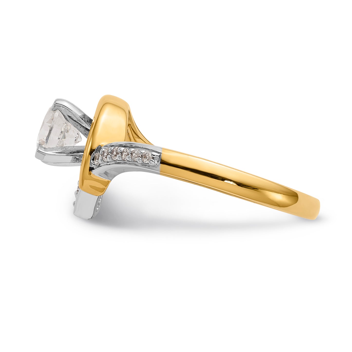 14k Two tone Peg Set Simulated Diamond By Pass Engagement Ring