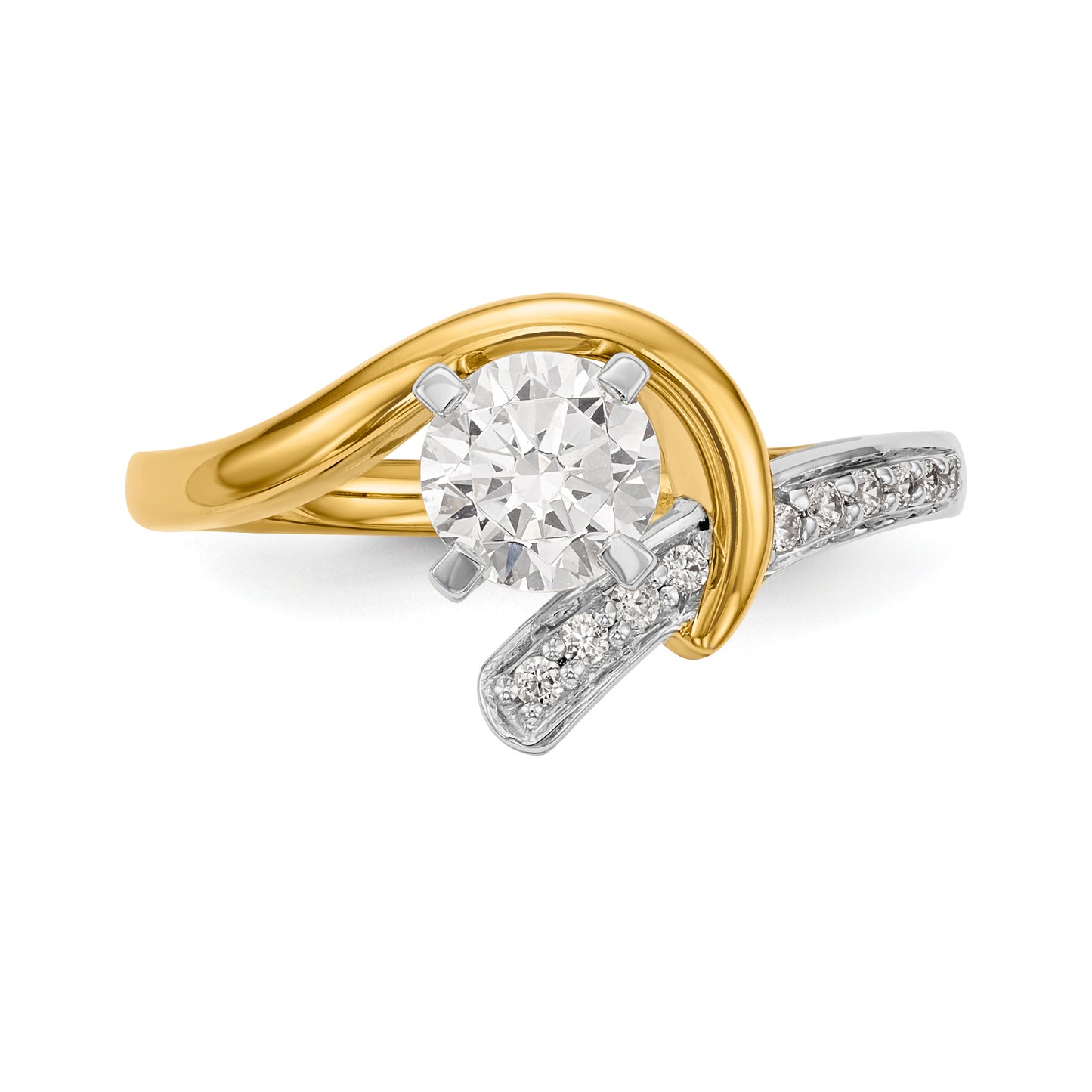 14k Two tone Peg Set Simulated Diamond By Pass Engagement Ring