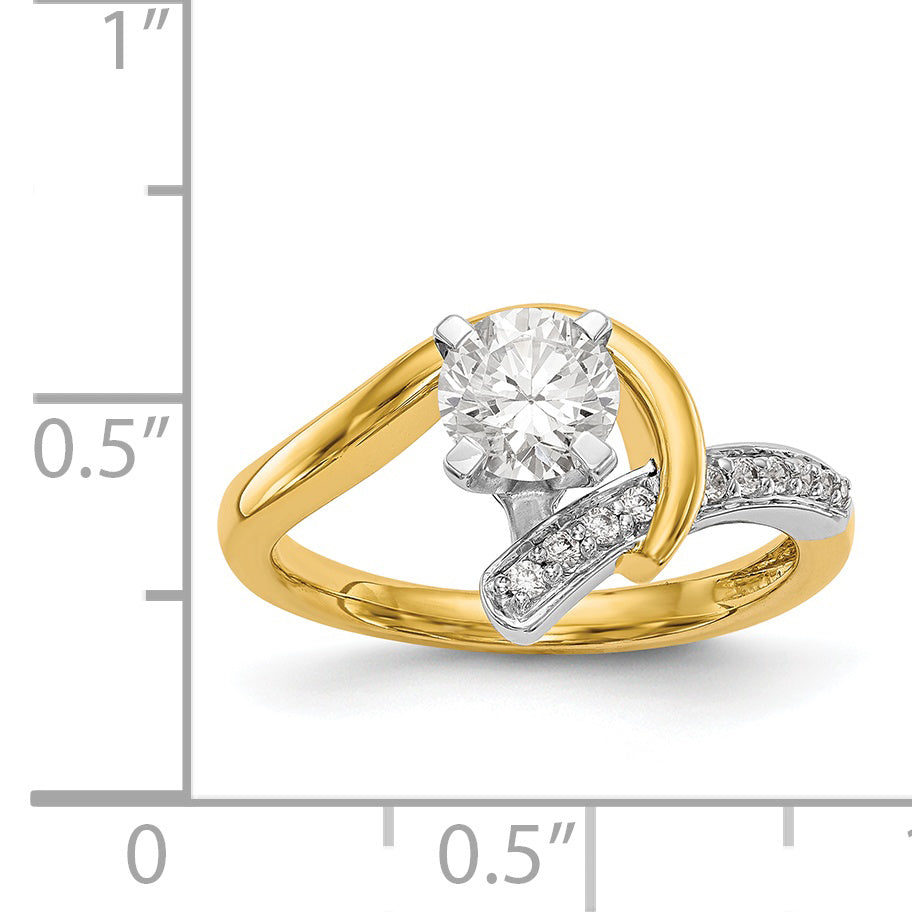 14k Two tone Peg Set Simulated Diamond By Pass Engagement Ring