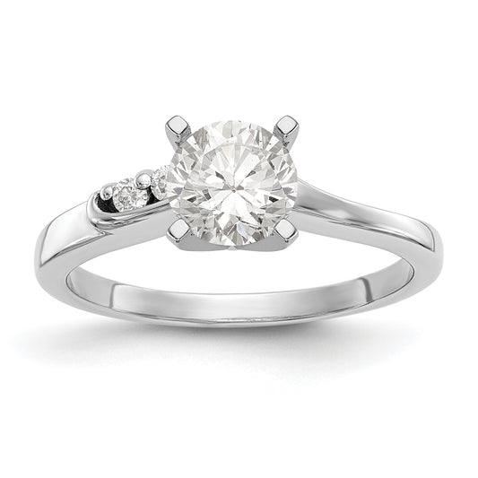 14k White Gold Peg Set Simulated Diamond By Pass Engagement Ring