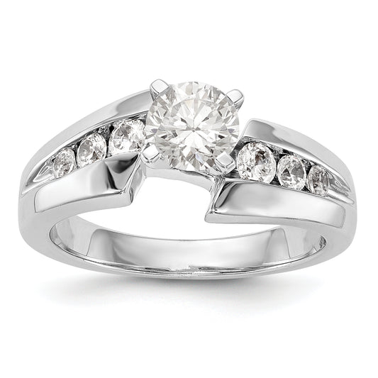 14k White Gold Peg Set Simulated Diamond By Pass Engagement Ring