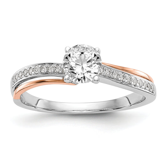 14k Two tone Peg Set Simulated Diamond By Pass Engagement Ring