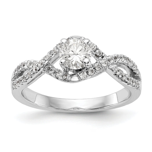 14k White Gold Diamond Round CZ By Pass Engagement Ring