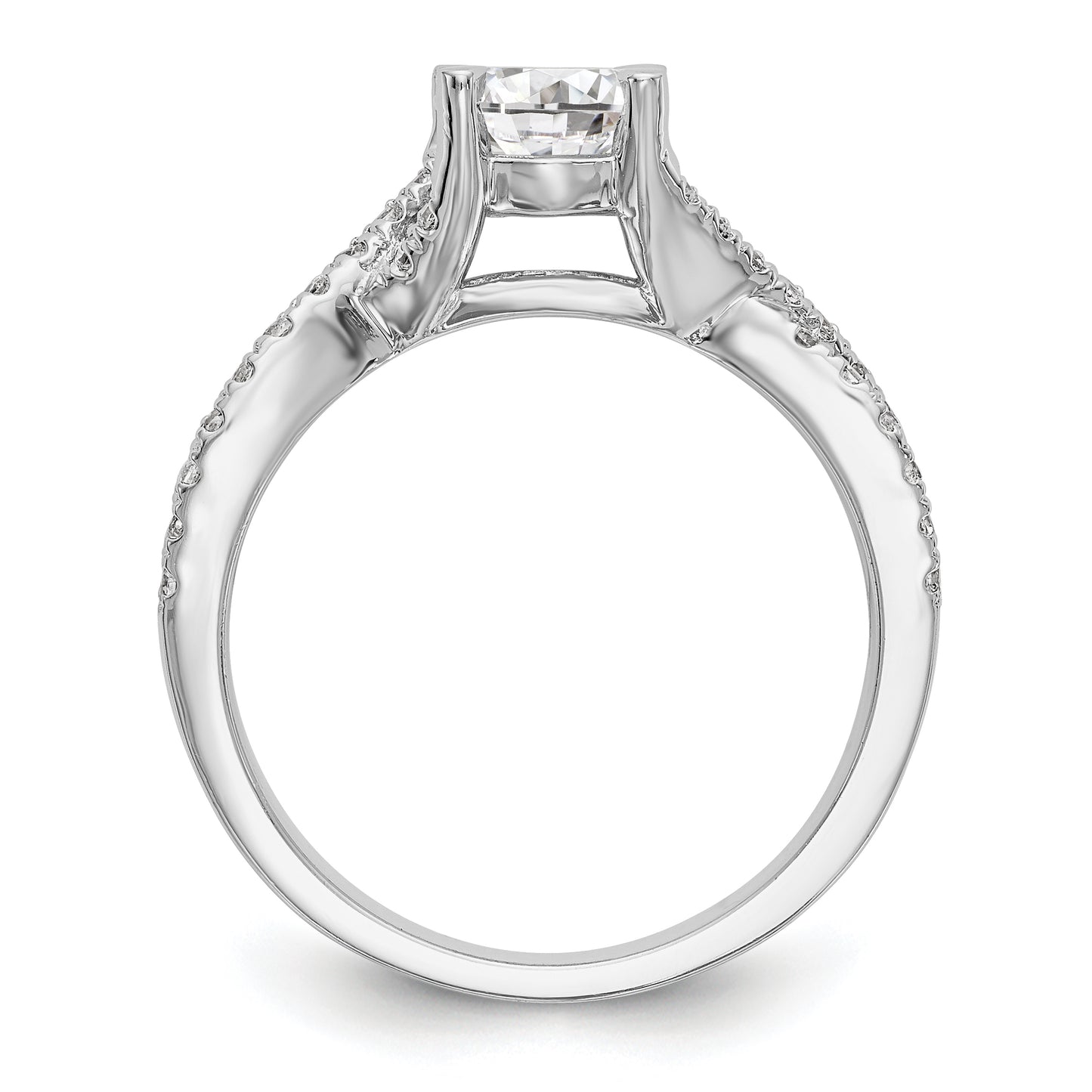 14k White Gold Diamond Round CZ By Pass Engagement Ring