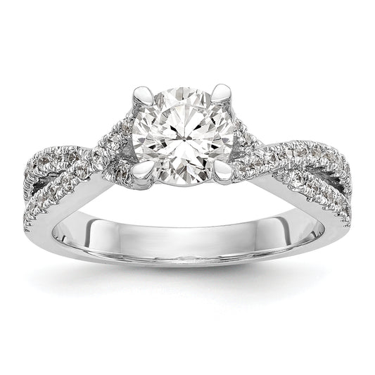 14k White Gold Diamond Round CZ By Pass Engagement Ring