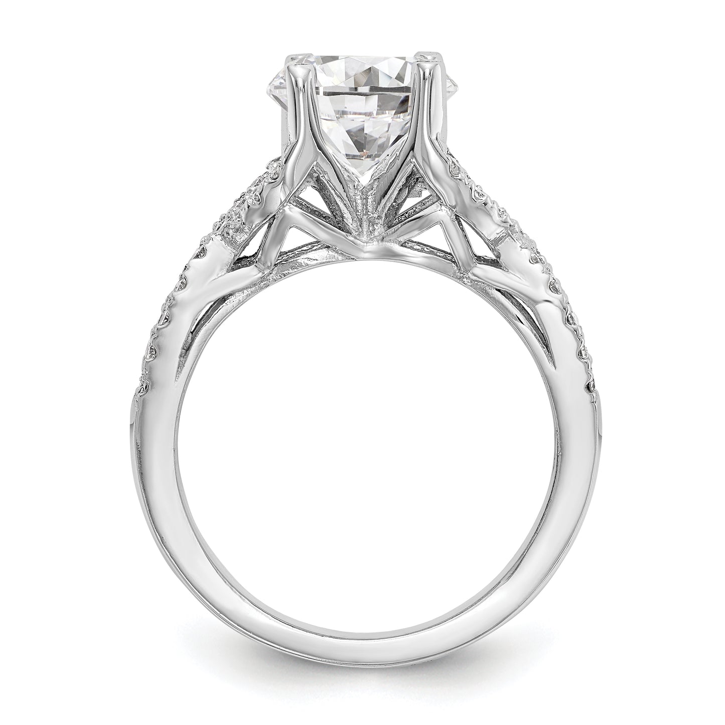 14k White Gold Diamond Round CZ Criss Cross Engagement Ring